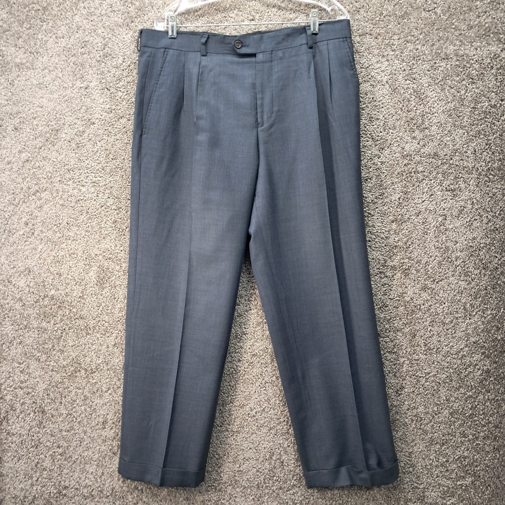 Stafford Mens Classic Fit Pleated Wool Blend Dress Pants Gray‎ 36x27 Cuffed Hem
